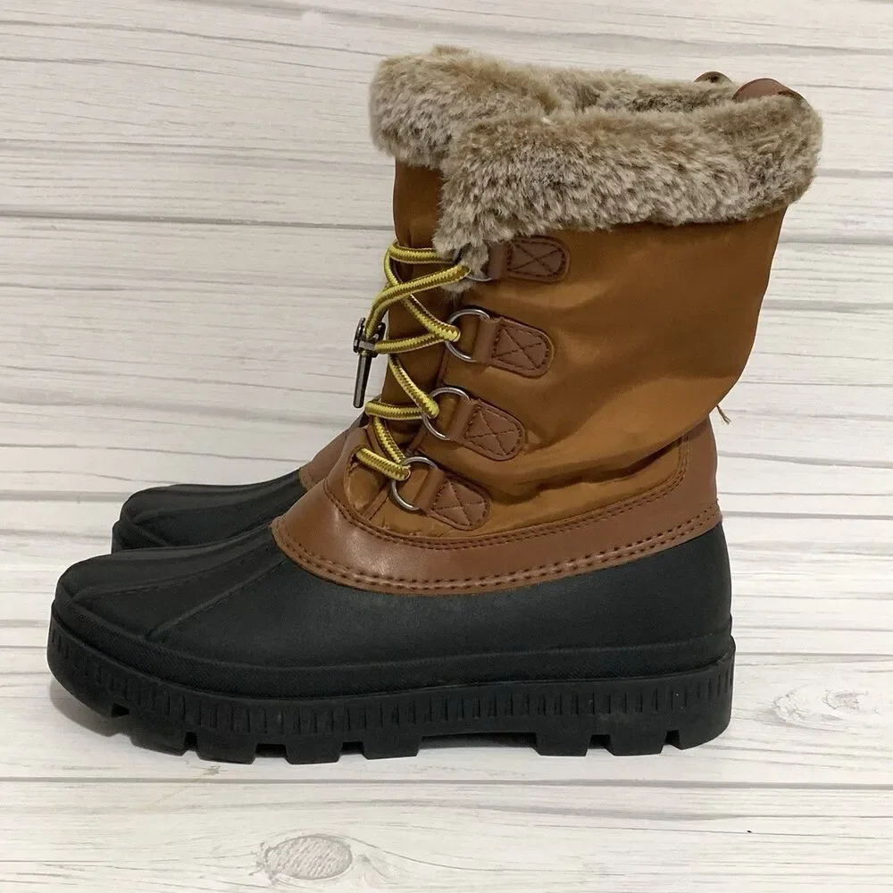 Time And Tru Winter Snow Duck Boots Womens 9 Water Resistant Mid Calf Faux Fur